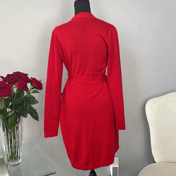 Lulu's Long Sleeve Red Wrap Sweater Dress - Picture 6 of 7